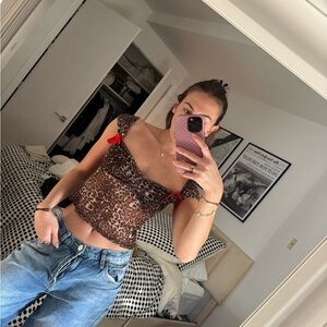 ASOS Leopard Print Crop Top with Red Bows